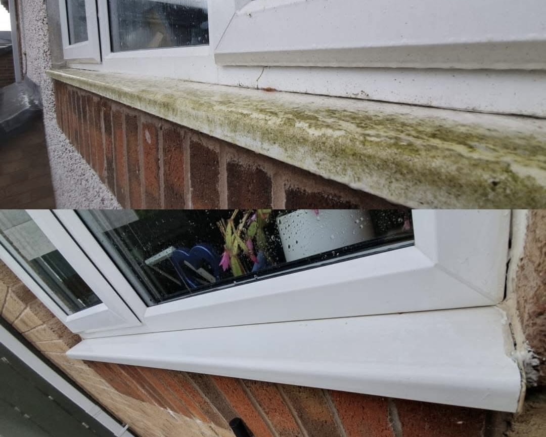 Softwashed render on a South Hampshire home restored to fresh cream