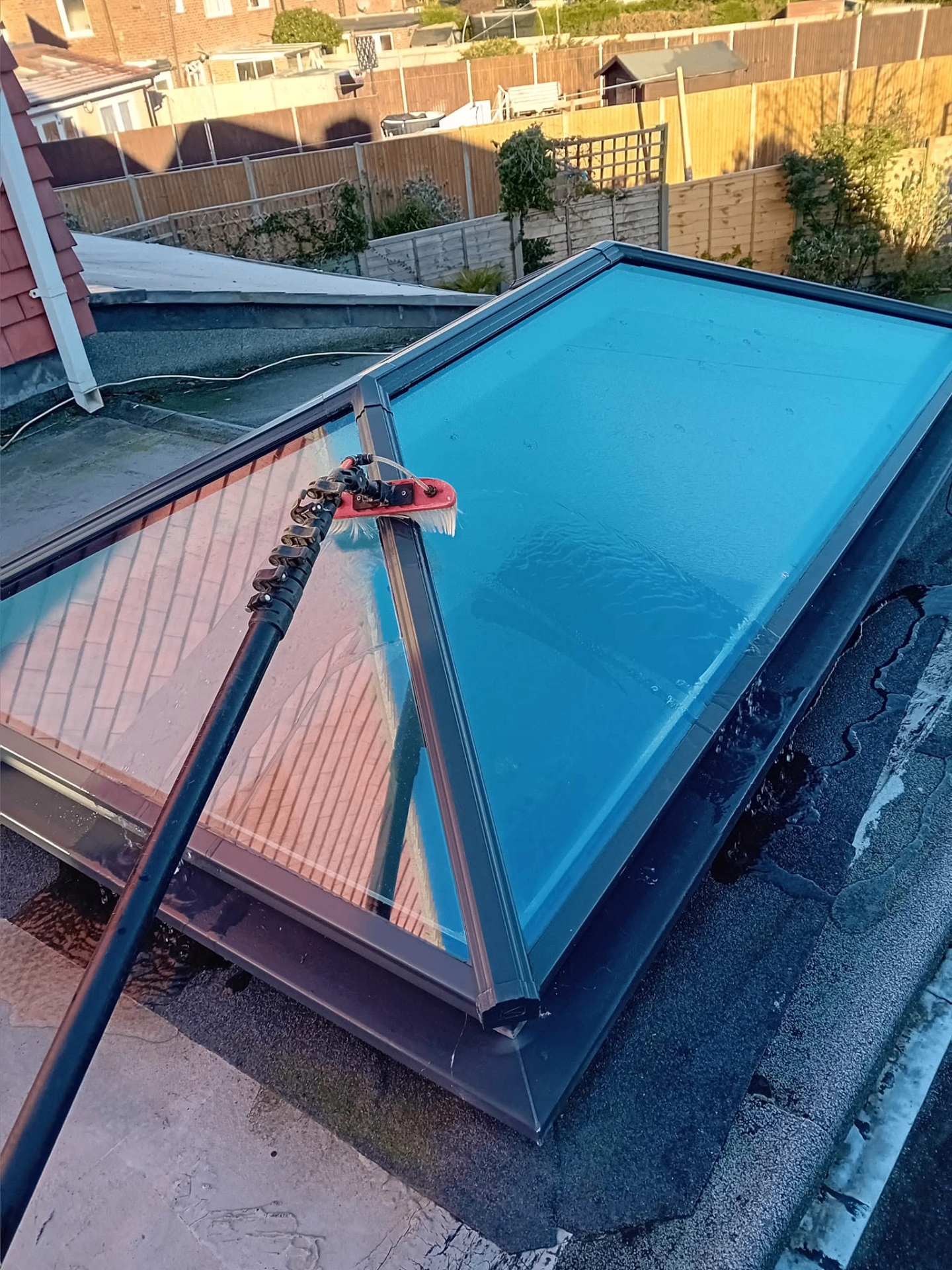Skylight roof lantern hand-cleaned with a pure-water reach pole — Fareham