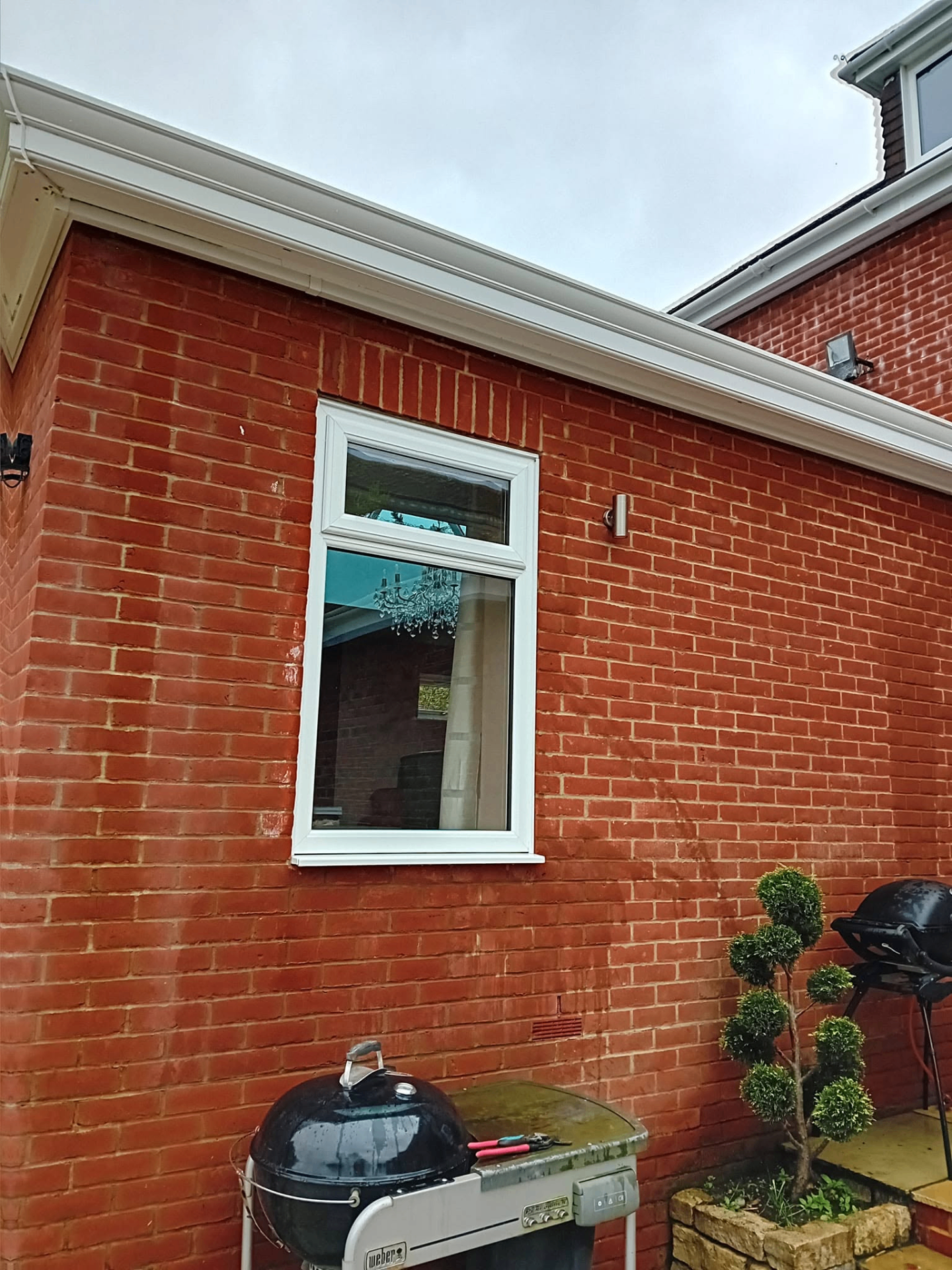 Rear extension fascia, soffit and gutter clean with bright white UPVC finish